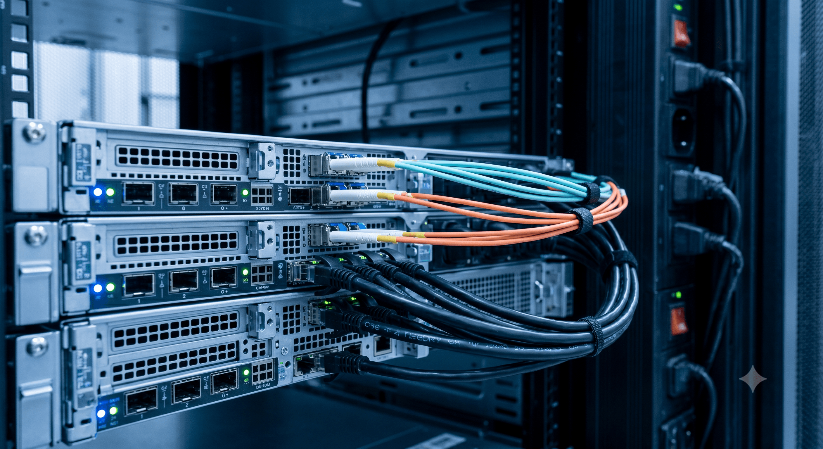 Servidores enterprise com cabeamento estruturado
